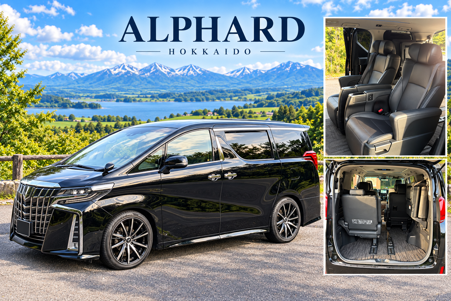 Black Alphard luxury vehicle with passenger seating and luggage space