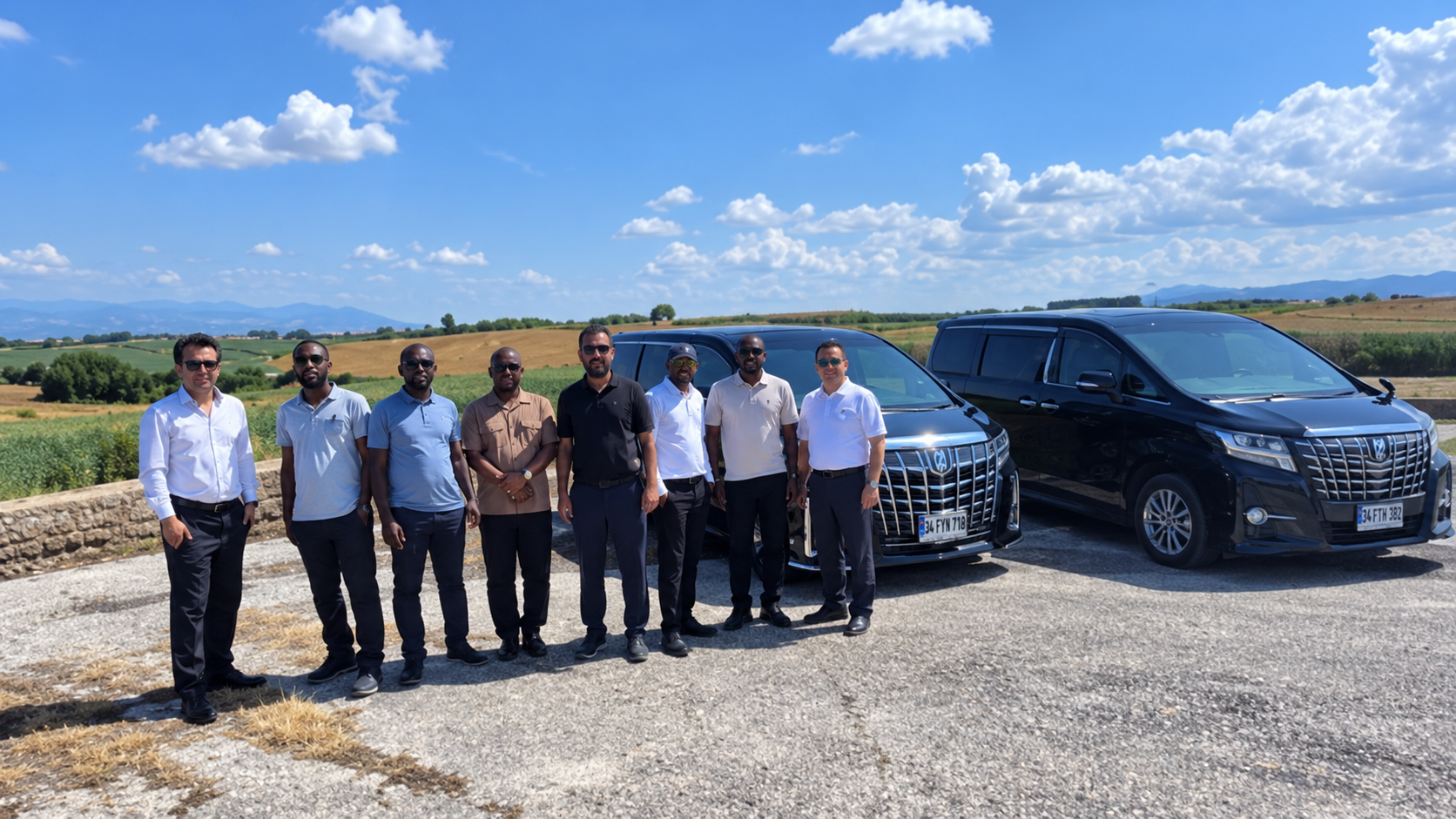 JICA training programme guests with private charter vehicles during a study visit