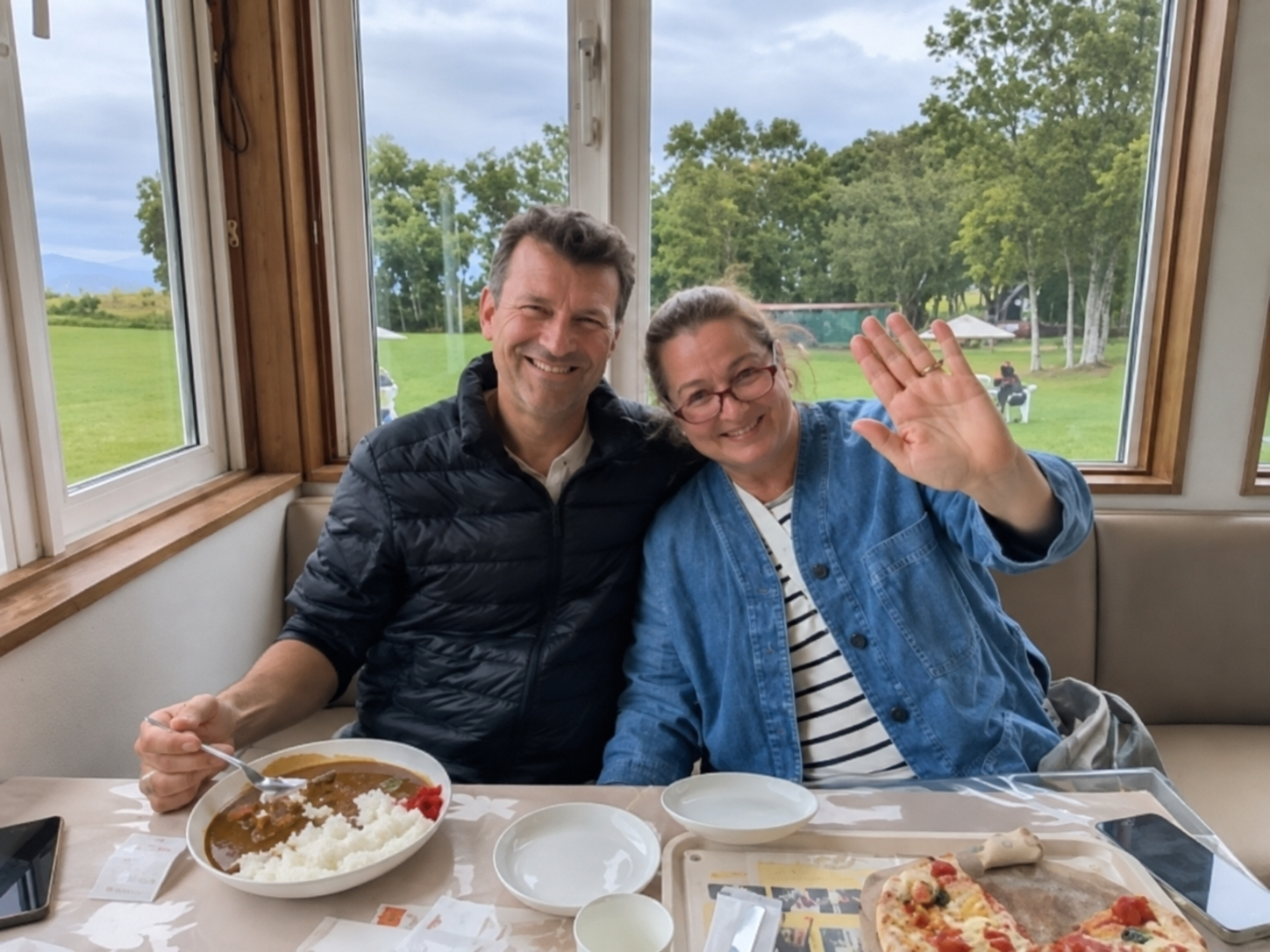 Michael and his travel companion enjoying a meal during their Hokkaido journey